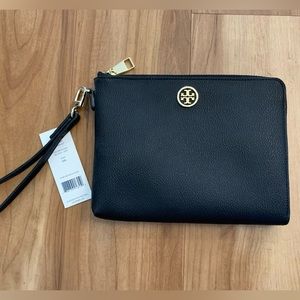 Tory Burch Black Leather Wristlet Pouch